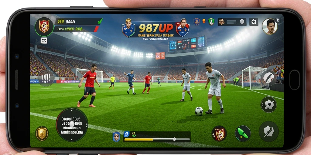 Tangkapan layar gameplay <strong>987UP</strong> menunjukkan aksi sepak bola yang seru di lapangan.