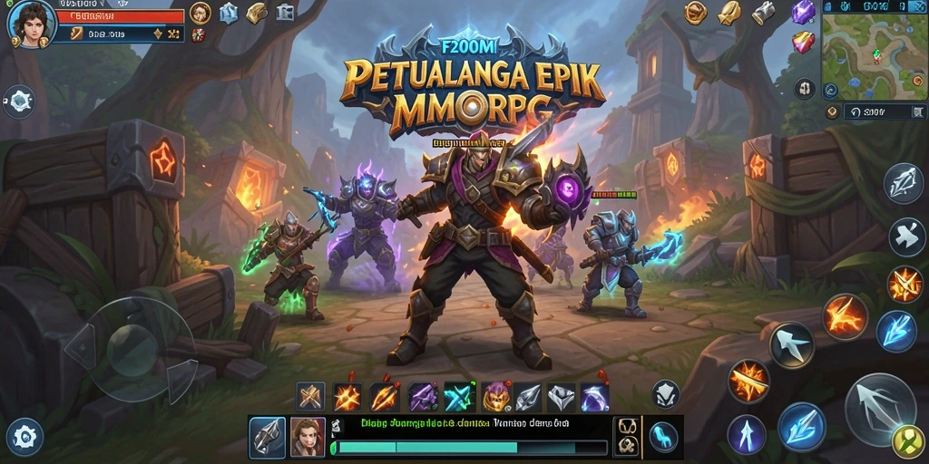 Tampilan gameplay menarik F200M dengan aksi petualangan MMORPG.
