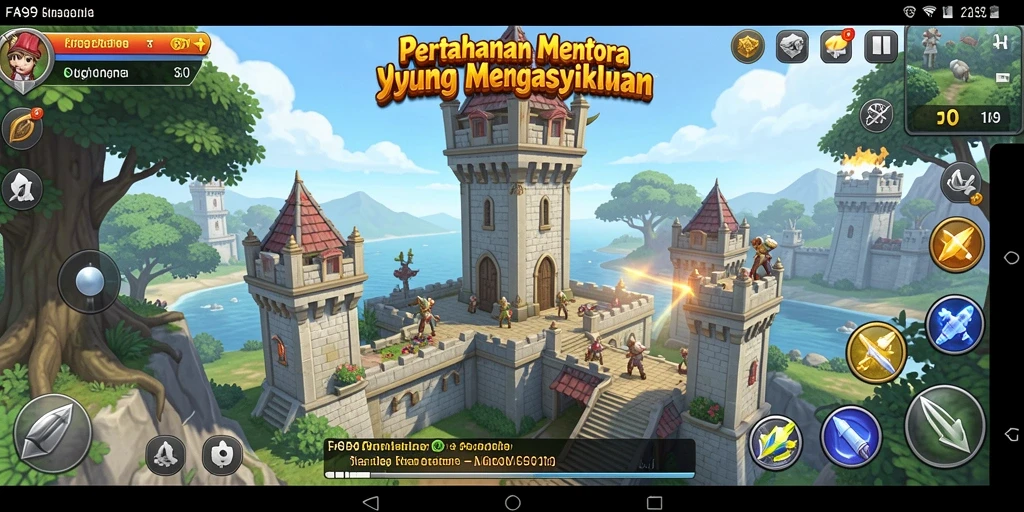 Tangkapan layar gameplay FA99 menampilkan pertempuran menara yang mendebarkan.