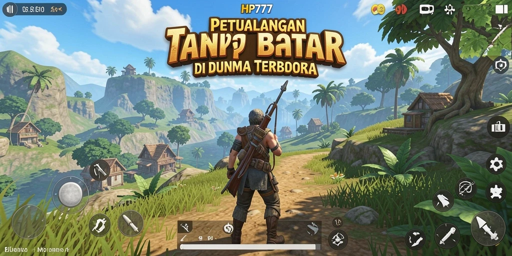 Screenshot gameplay HP777 menampilkan aksi di dunia terbuka yang luas.