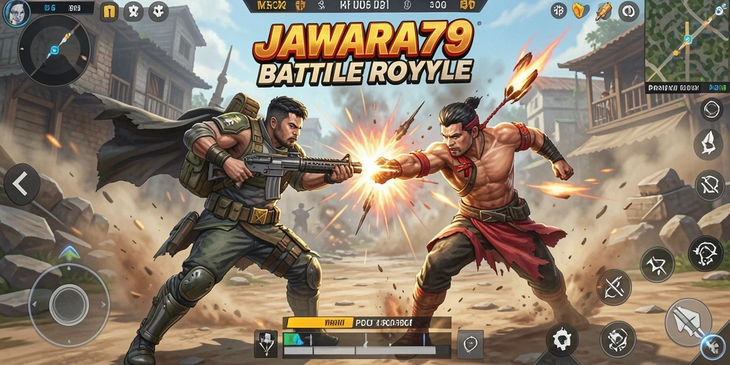 Gameplay Battle Royale yang seru dengan aksi nyata di JAWARA79.