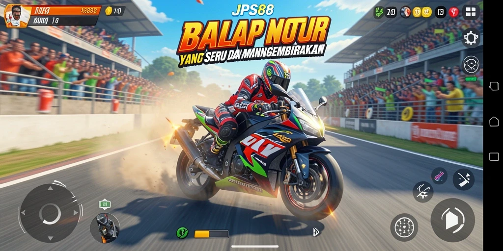 Screenshot utama JPS88 menampilkan aksi balap motor yang mendebarkan.